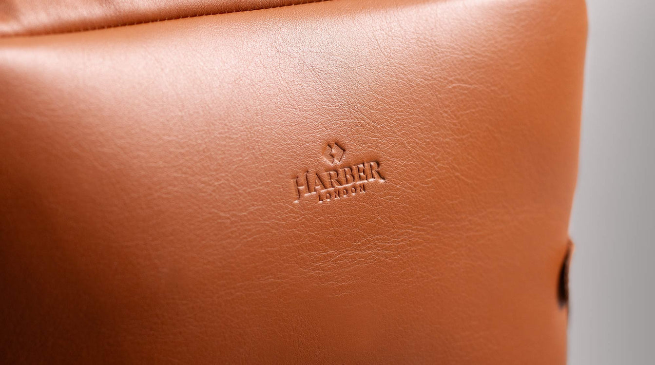 Slim laptop leather premium backpack Harber London logo debossed 