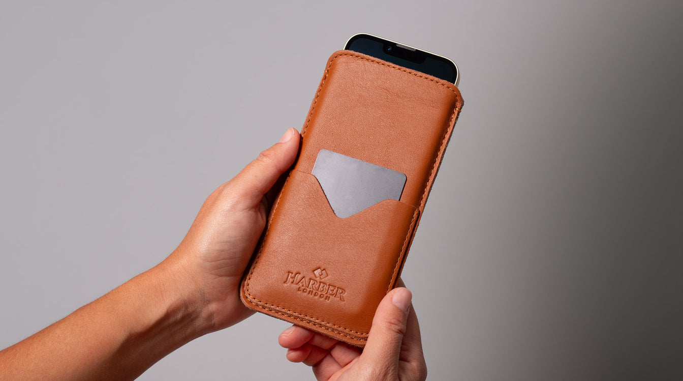 Leather iPhone sleeve case with front pocket